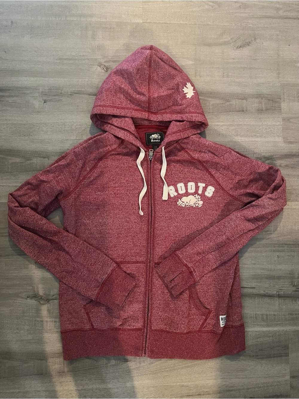 Roots size L -Women's Marled Zip Hoodie - Burgundy - Picture 2 of 5